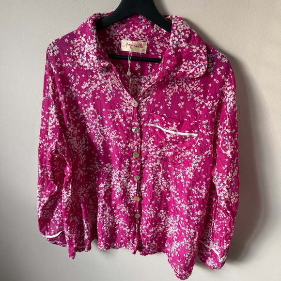 Anthropologie Papinelle Cheri Blossom Full Length Pajama Set Size L Silk Blend - Picture 3 of 16